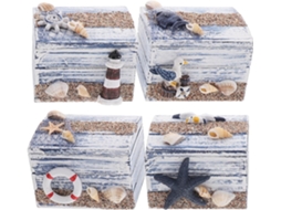 Conjunto De 4 Caixas De Joias De Madeira Artibetter Com Tema Oceânico, Compactas E Fáceis De Guardar, Delicada