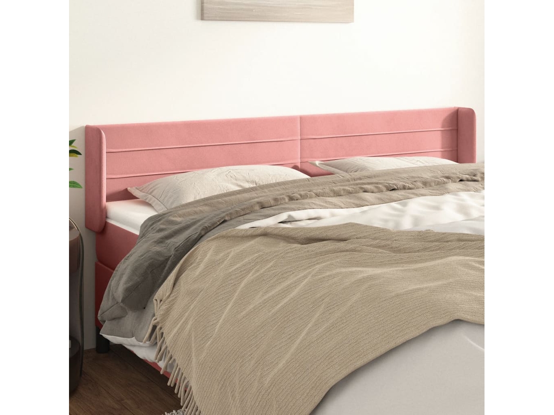 Vidaxl Cabeceira De Cama C/ Abas Veludo 163x16x78/88 Cm Rosa