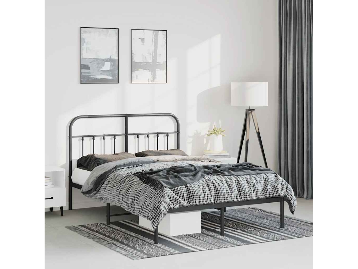 Estrutura De Cama Em Metal Com Cabeceira 150x200 Cm Preto