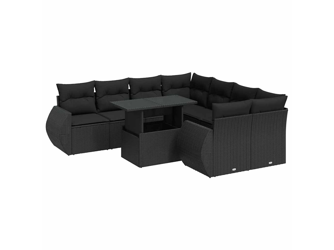 Conjunto de 9 Sofás para Jardim com Almofadões Vime Pe Preto MAISON EXCLUSIVE (9 pcs)