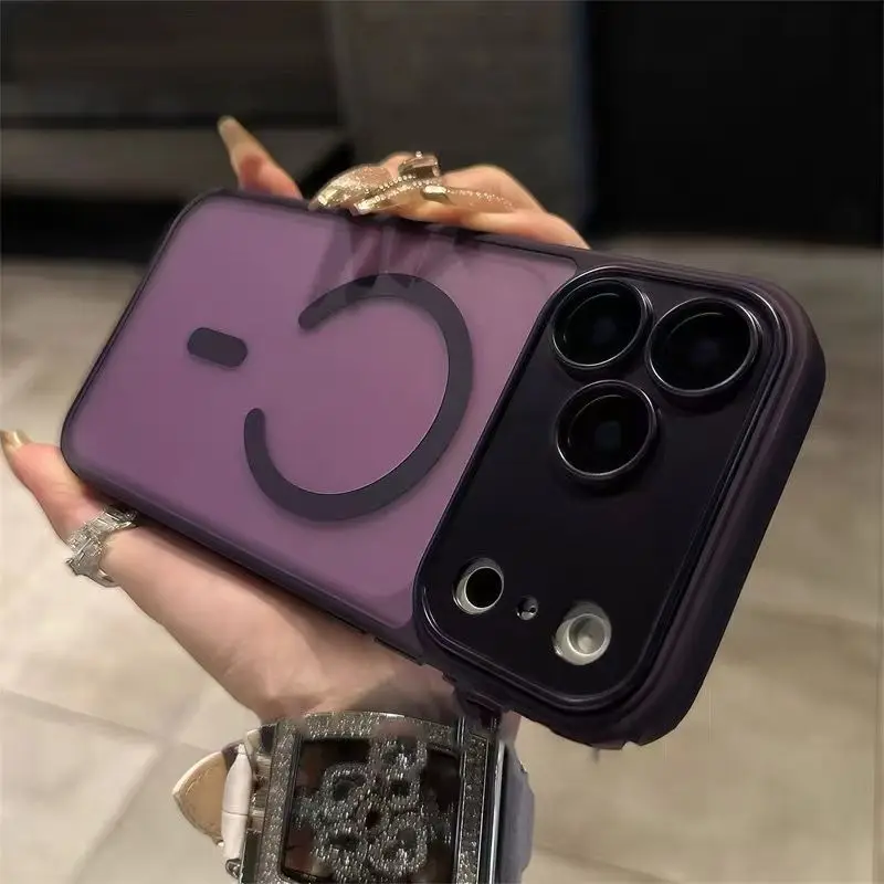 Capa Magnética Fosca Semitransparente À Prova De Choque Para Iphone 16 Pro Max (roxo Escuro) Com Proteção Magsafe Na Parte Traseira.