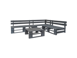 Vidaxl 4 Pcs Conjunto Lounge De Jardim Paletes Madeira Cinzento