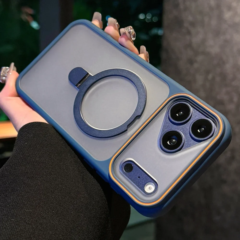 Capa Fosca Magsafe Para Iphone 17 Air (azul) Com Suporte De Anel Magnético.