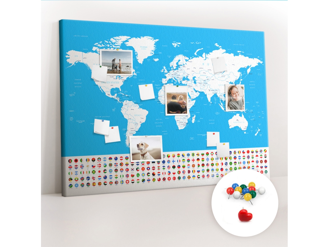 Painel De Cortiça Para Parede Mapa De Contorno De Países Para O Quarto Das Crianças Espelharte (140x100 Cm)