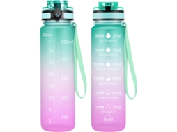 Botella De Agua Deportiva Motivacional De 940 Ml Con Marcador De Tiempo (morado/azul)
