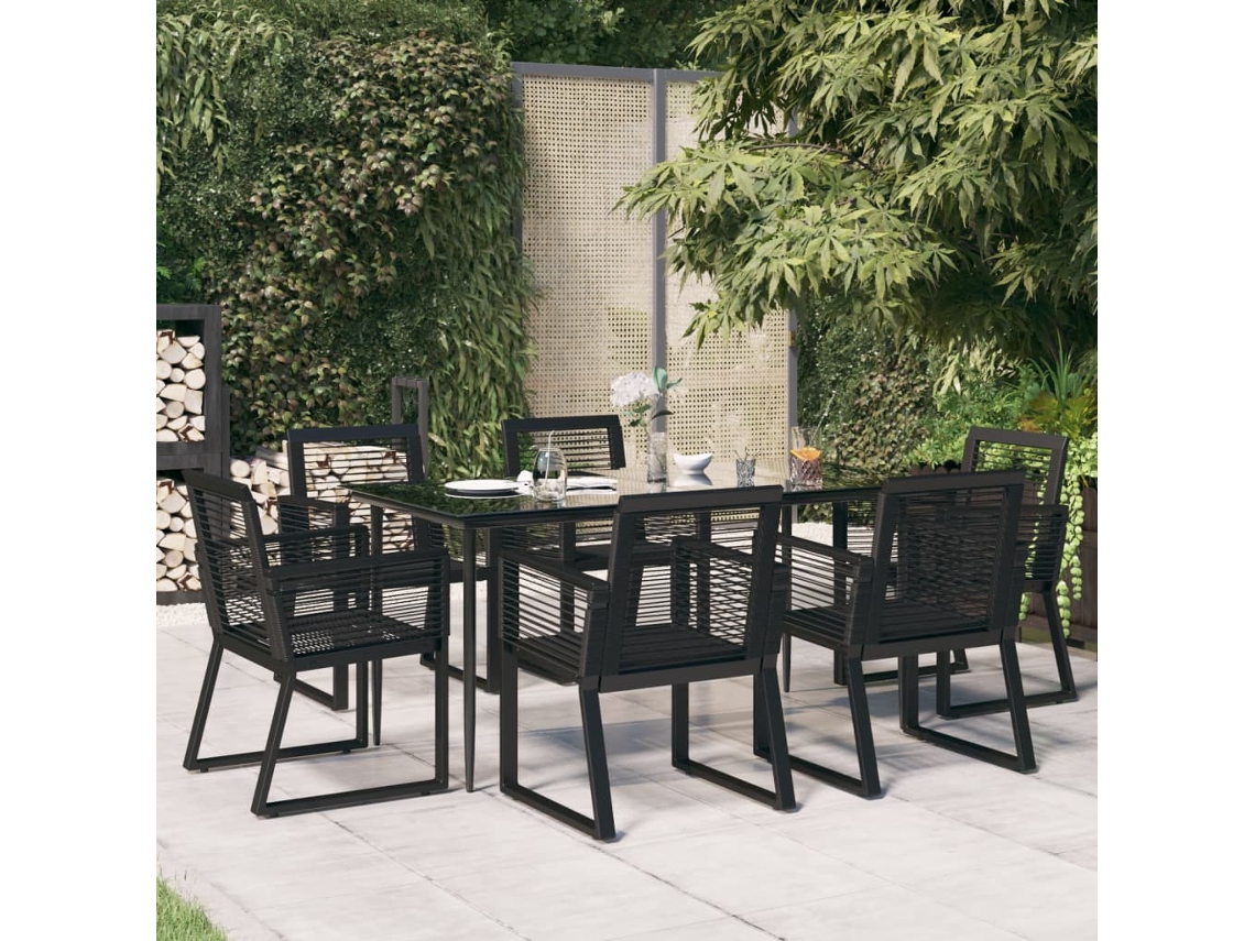 Vidaxl 7 Pcs Conjunto De Jantar Para Jardim Vime De Pvc Preto