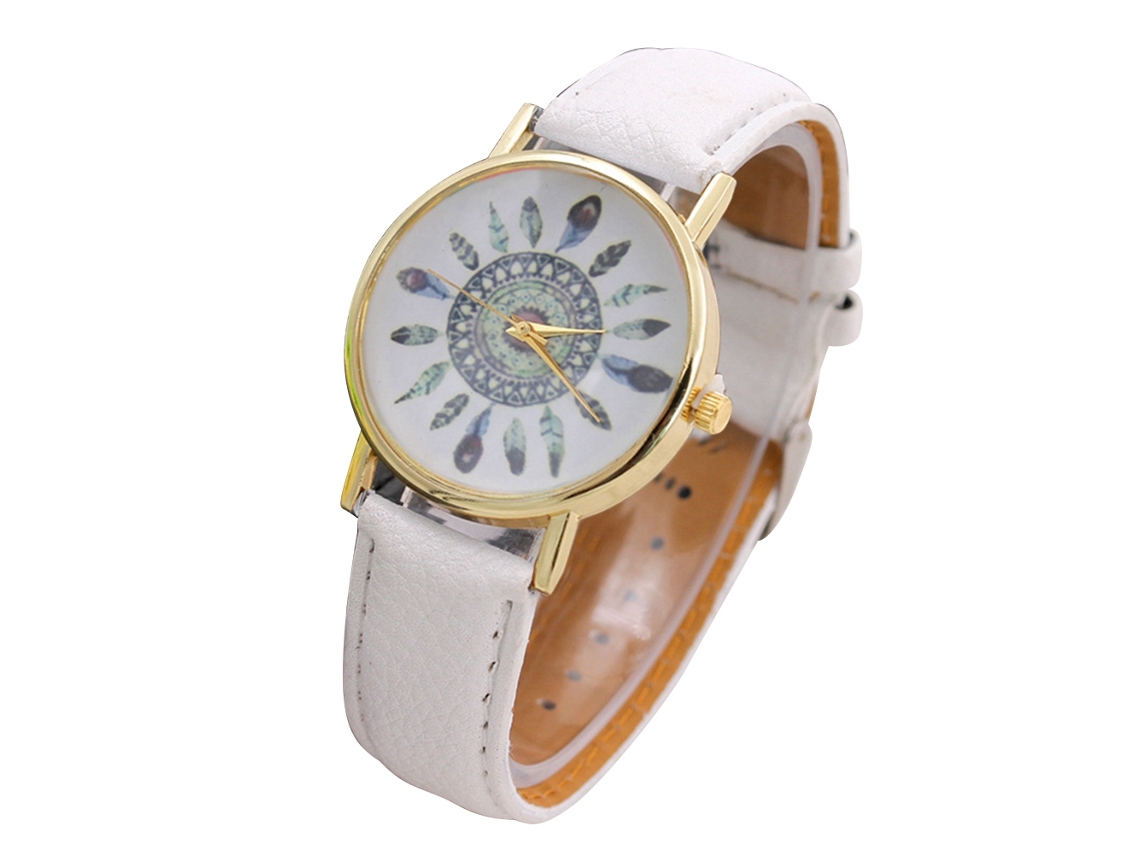 Relógio de Pulso Feminino Fashion com Pulseira de Couro Pu e Movimento de Quartzo Branco
