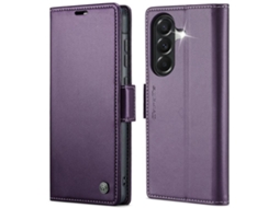 Capa Para Samsung Galaxy A57 5g De Couro Com Textura De Lichia E Fecho Borboleta Com Proteção E Sistema Rfid Antirroubo Roxa