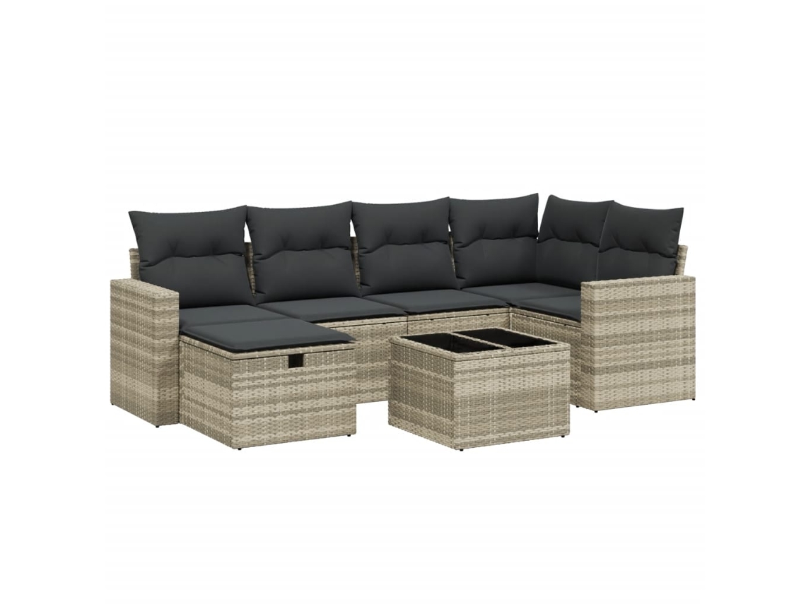 Conjunto de 7 Sofás Jardim com Almofadões Vime Pe Cinzento Claro MAISON EXCLUSIVE (7 pcs)