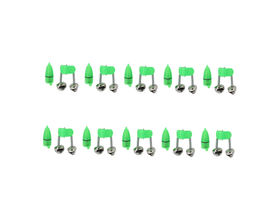 10 Peças Luz Alarme De Mordedura De Vara De Pesca Led Com Sinos Duplos Para Pesca Noturna Verde Claro