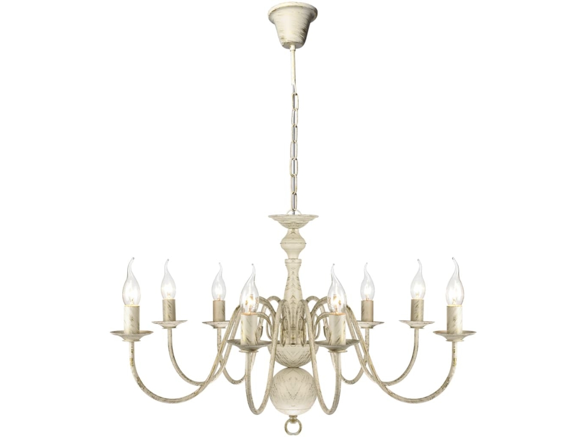 Candelabro de Metal Branco Antigo com 8 Lâmpadas E14
