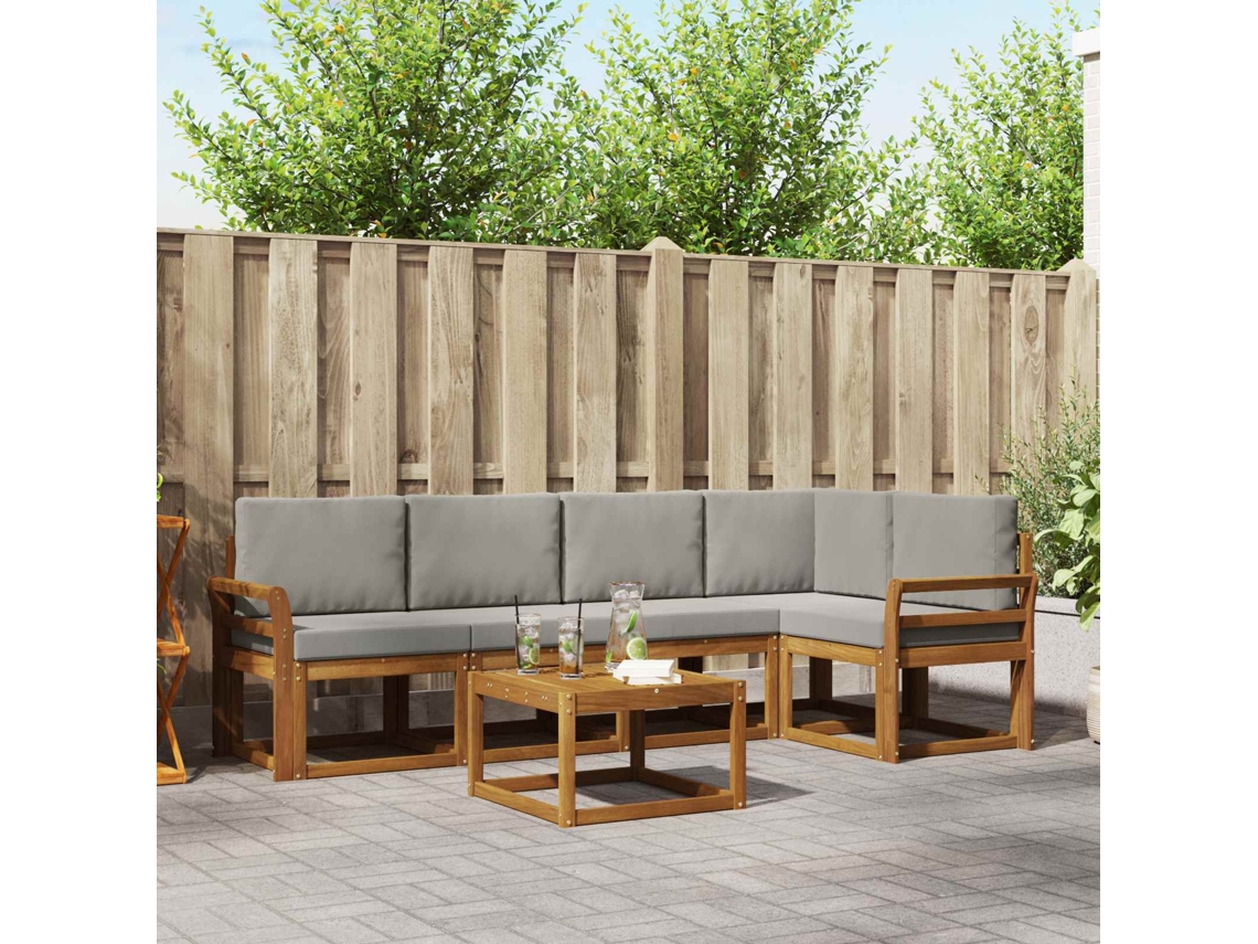 Vidaxl Conjunto De Sofás Para Exterior 6 Unid. Cinza Natural E Claro