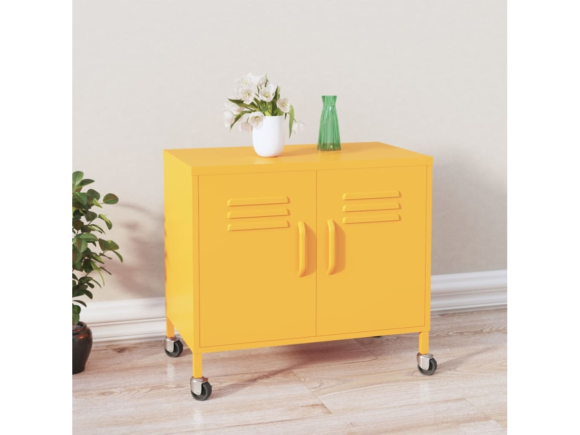 Vidaxl Armário De Arrumação Aço 60x35x56 Cm Amarelo Mostarda