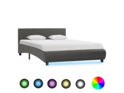 Vidaxl Estrutura de Cama com Led 140x200 Cm Couro Artificial Cinzento