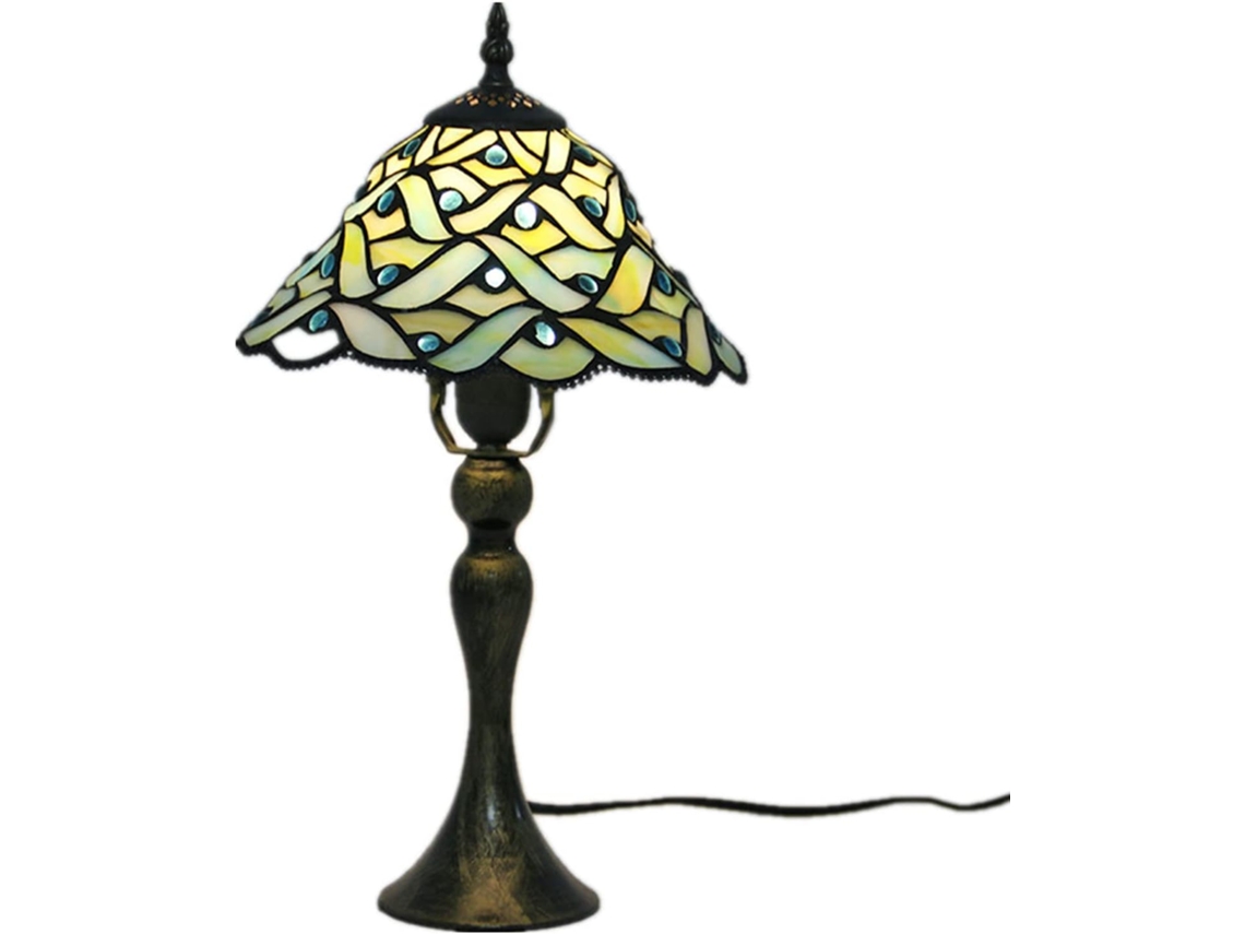 Abajur De Mesa Estilo Tiffany 25cm, Cúpula De Vidro Verde Artesanal, Base De Ferro Forjado 35cm Altura, Decoração