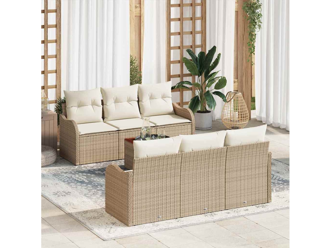Vidaxl Conjunto De Sofá De Jardim 7 Unid. Bege E Creme Vime Pe
