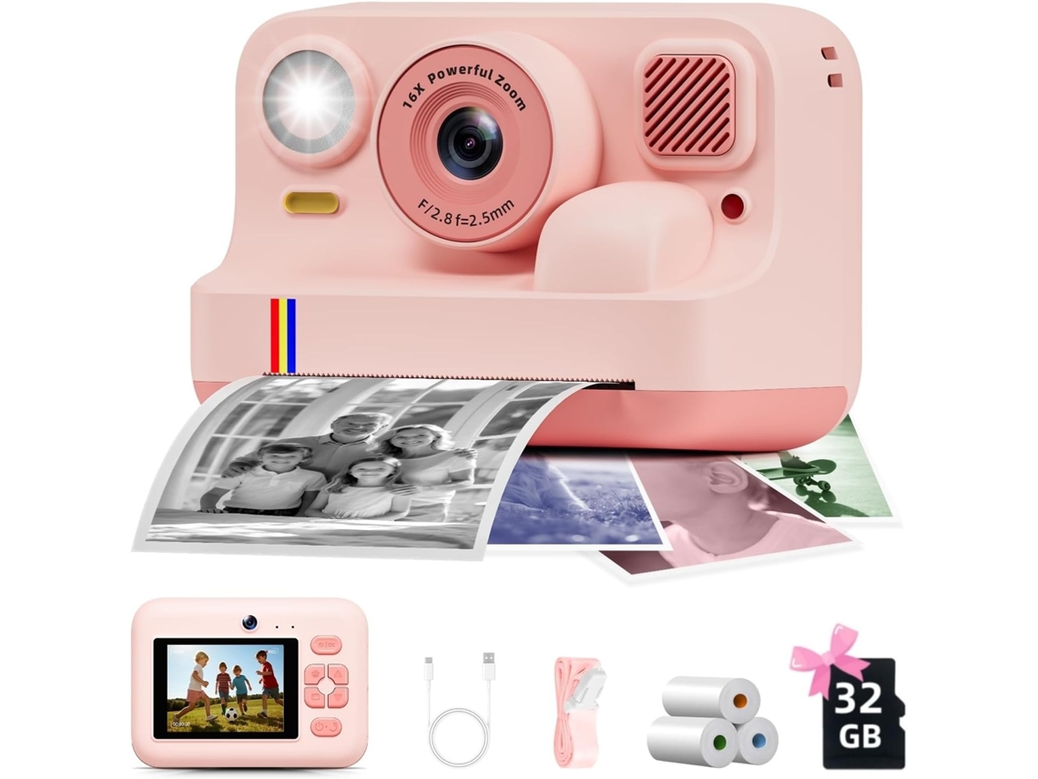 Máquina Fotográfica Infantil 1080p com Impressão,48mp, 32gb Sd, para 3 16 Anos Rosa HEXINYIGJLY