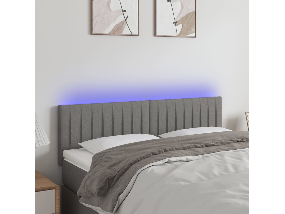 Cabecero con luces LED, tela, 144x5x78/88cm, gris oscuro