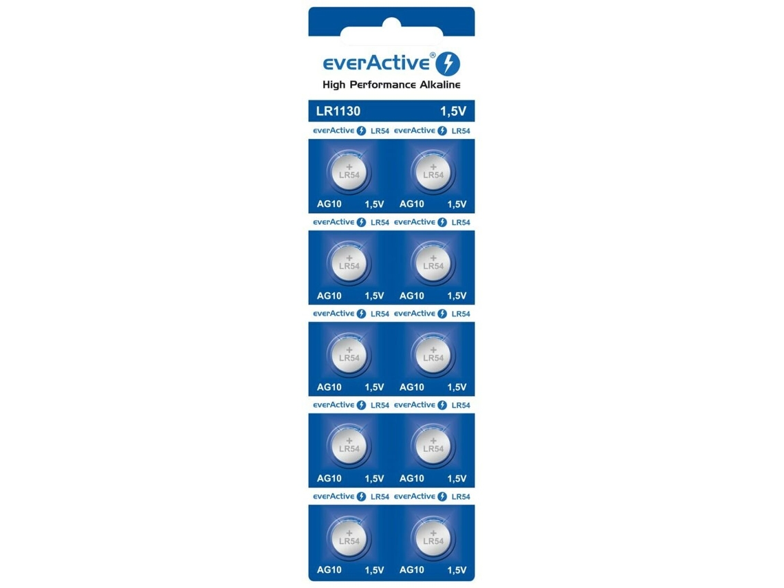 Pilhas EVERACTIVE Ag10 G10 Lr1130 Lr54 1,5 V 10 Unidades