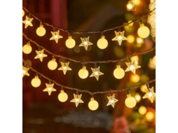 Guirlanda de Led 3m Usb com Estrelas e Bolas, Branco Quente BRILVIBERA (20 Lâmpadas)