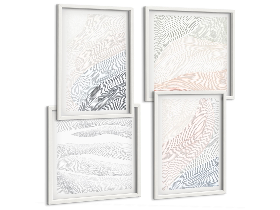 Composição De Quadros Na Parede Cachoeiras, Arredores Verdes Moldura Branca Quadros Para A Sala De Estar Espelharte (conjunto De 4 Imagens)