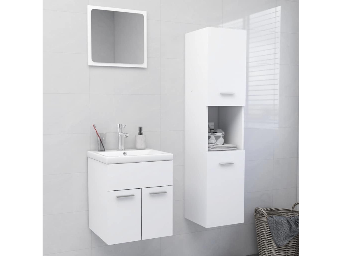 Vidaxl Conjunto De Móveis De Casa De Banho Contraplacado Branco