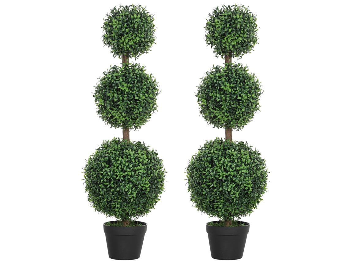 Conjunto De 2 Árvores Artificiais, 101,6 Cm, 3 Bolas De Buxo Para Topiaria, Planta Verde Em Pe Com Vaso Para Interior E Exterior.