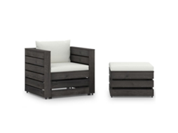Vidaxl 2 Pcs Conj. Lounge Jardim + Almofadões Madeira Impreg. Cinzento