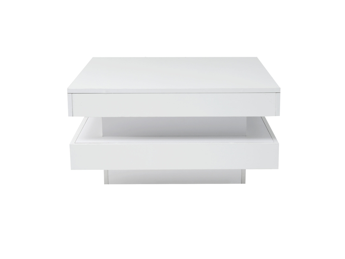 Mesa De Centro Contemporânea Com Led Em 16 Cores Forma Quadrada Branco Mobrio