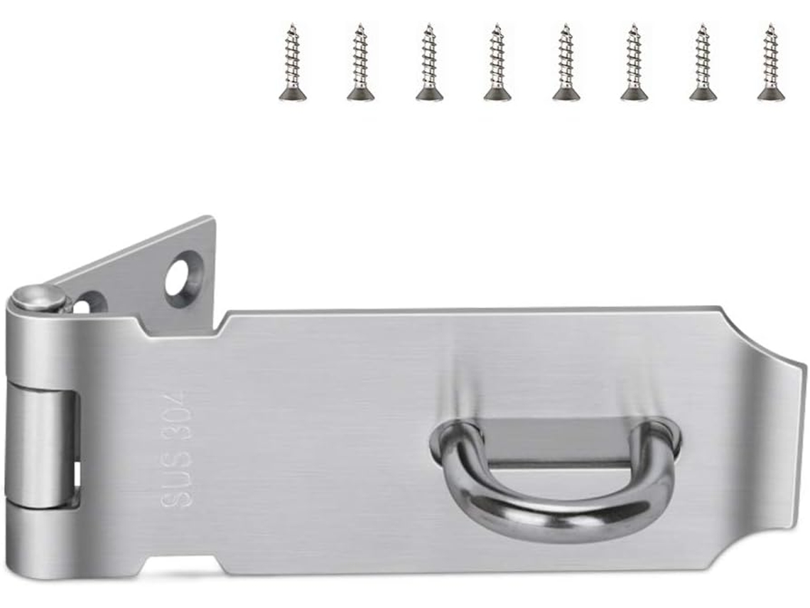Suporte Para Cadeado De 4 Polegadas, Acabamento Em Aço Inoxidável, Com 8 Parafusos De Montagem.