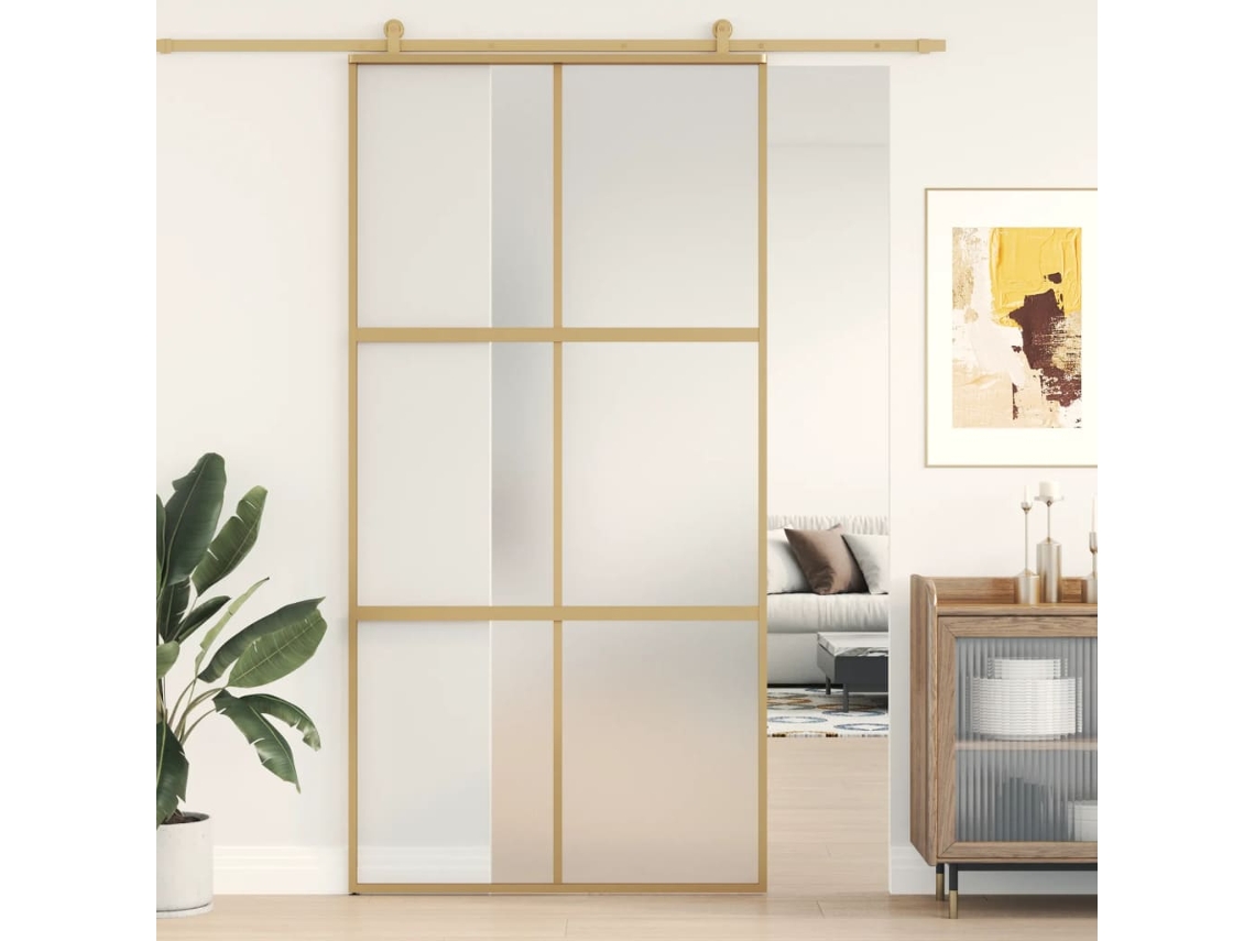 Porta Deslizante 102,5x205 Cm Vidro Esg Fosco/alumínio Dourado LOVELY HOME