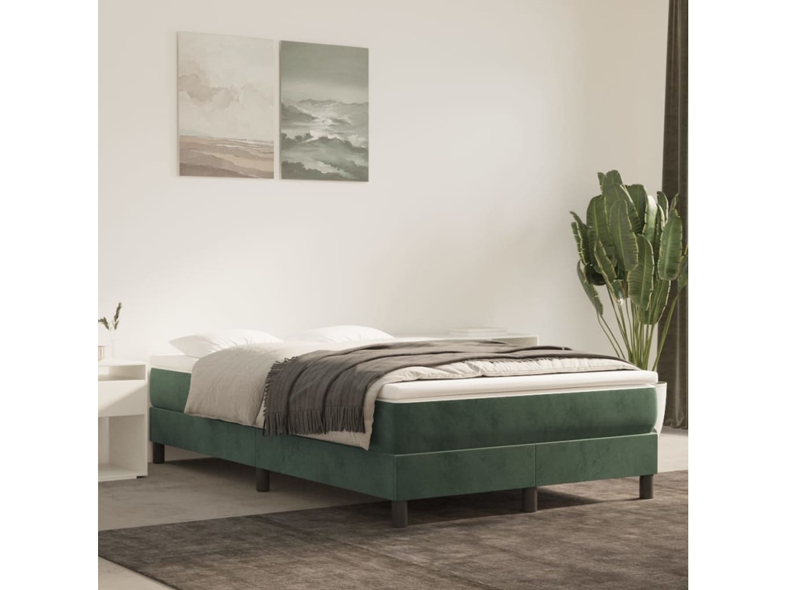Cama Boxspring Com Colchão 120x200 Cm Veludo Verde-escuro