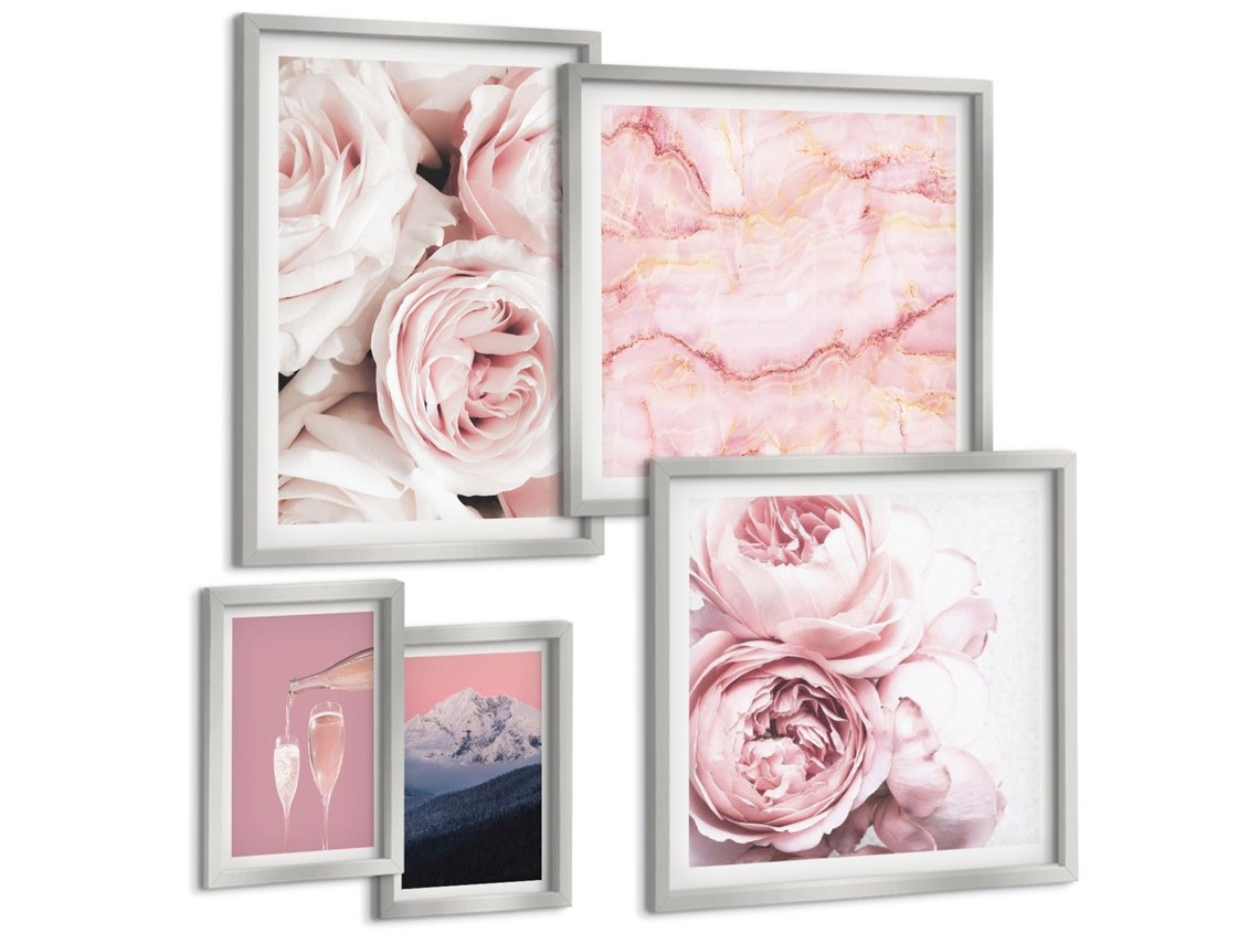 Composição De Quadros Ruas Da Cidade, Inspiração Em Preto E Branco Moldura Prateada Quadros Para A Sala De Estar Espelharte (conjunto De 5 Imagens)
