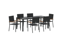 Conjunto 7 Conjunto De Jantar Para Exterior Vidaxl Preto Vime Pe (190 X 90 X 75 Cm)