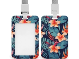 Porta Crachá Com Estampa de Flores Tropicais Havaianas, Cordão E Proteção Impermeável Cartões, Ideal