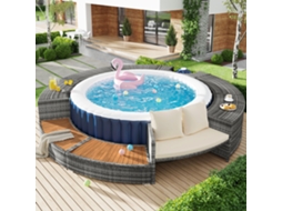 Conjunto de lounge para jardim com sofá redondo, conjunto de móveis para jardim, com pesos ajustáveis, incluindo almofadas.