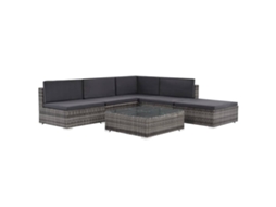 Vidaxl 6 Pcs Conjunto Lounge De Jardim C/ Almofadões Vime Pe Cinzento