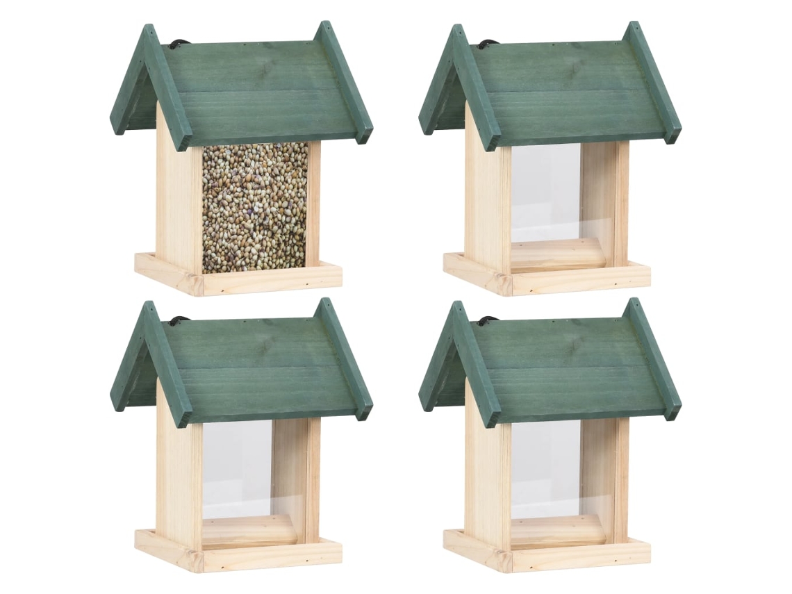Vidaxl Comedouros De Pássaros 4 Pcs Madeira De Abeto