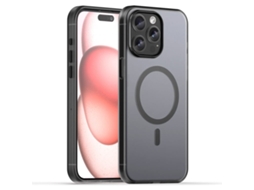 Capa Híbrida Translúcida Para Iphone 15 Pro Max - Tpu E Pc Com Magsafe | Fosca - Preta
