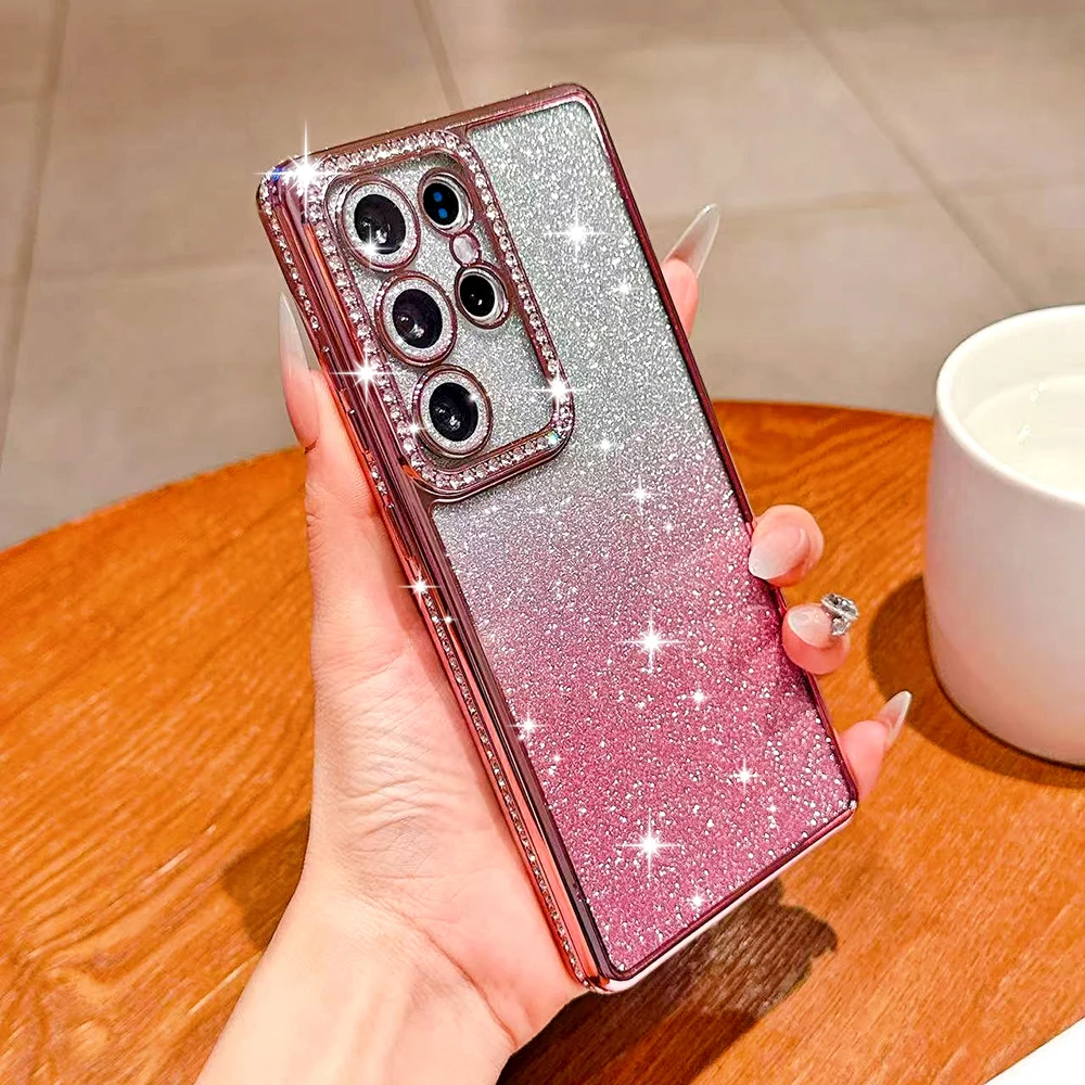 Capa De Celular Luxuosa Com Efeito Degradê De Diamantes Brilhantes (rosa, Samsung S24 Ultra) Para Samsung