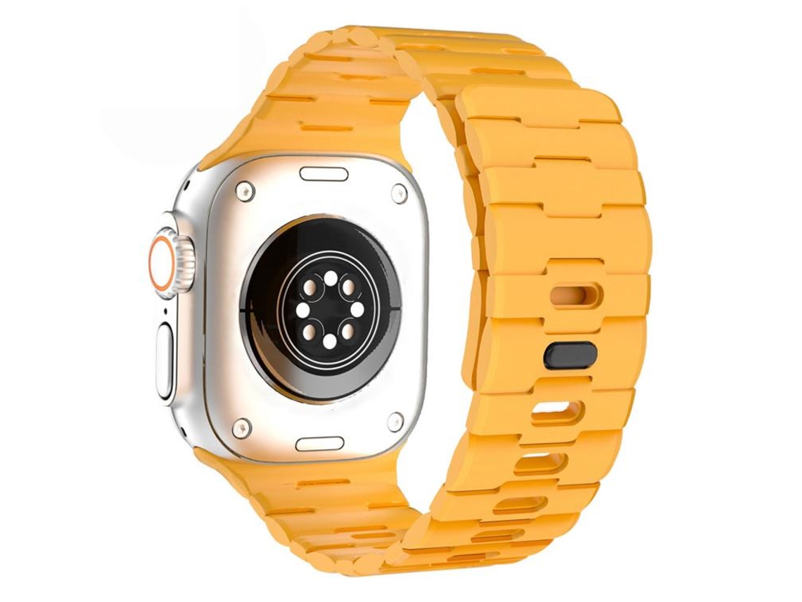 Bracelete para Apple Watch 46/49/45/44mm Silicone Magnético com Pino Único e Relevo de Cavalo Amarela XIAOMOYU
