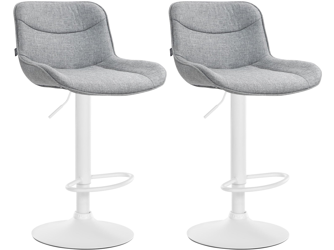 Conjunto de 2 banquetas giratórias, formato ergonômico, costura decorativa, tecido cinza, estrutura de metal branco 10_0006199