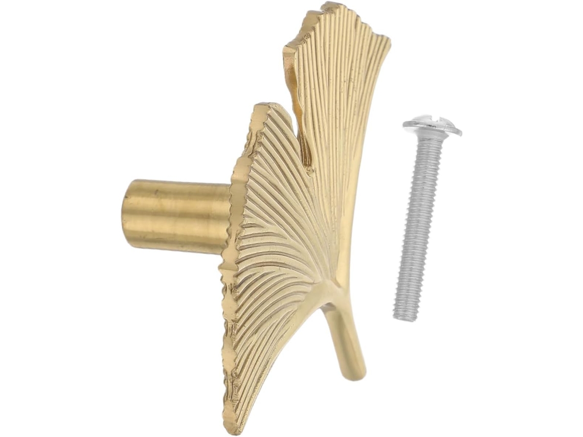 Puxador Inoomp Em Latão Dourado, Formato De Folha Ginkgo, Superfície Resistente A Riscos, Design Elegante E Moderno Para