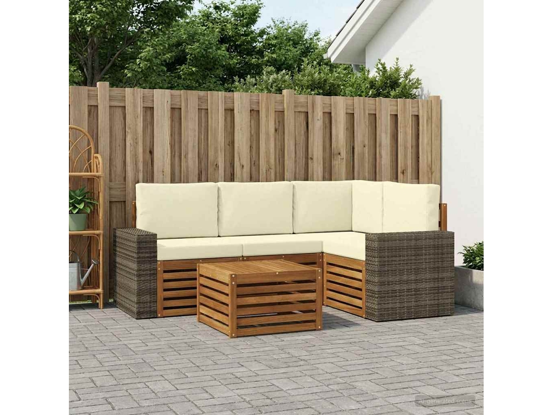 Vidaxl Conjunto De Sofás Para Exterior 5 Pcs Natural E Creme