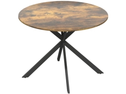 Mesa De Jantar Redonda Para 4 Pessoas, Estilo Industrial Com Pés De Aço, Marrom Rústico