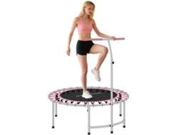Trampolim De Fitness Adultos Ø102 Cm Com Pega Ajustável De 5 Níveis Estrutura Em Aço Para Treino De Pernas Corpo Rosa