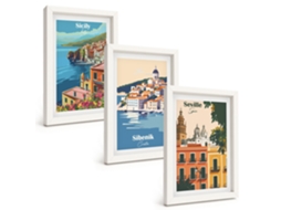 Composição De Quadros Paisagens Urbanas Com Prédios Moldura Branca Quadros Para A Sala De Estar Espelharte (3 Peças 20x30 Cm)
