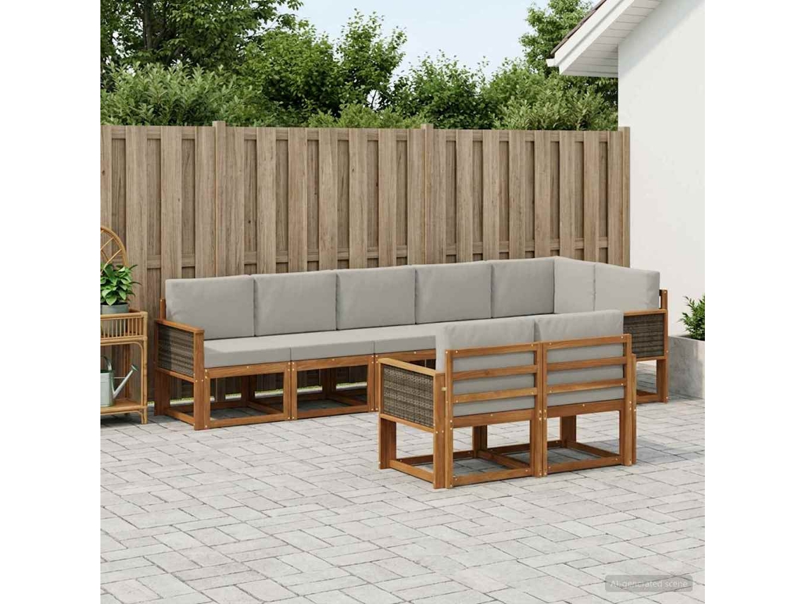 Vidaxl Conjunto De Sofás Para Exterior 8 Pcs Natural E Cinzento-claro