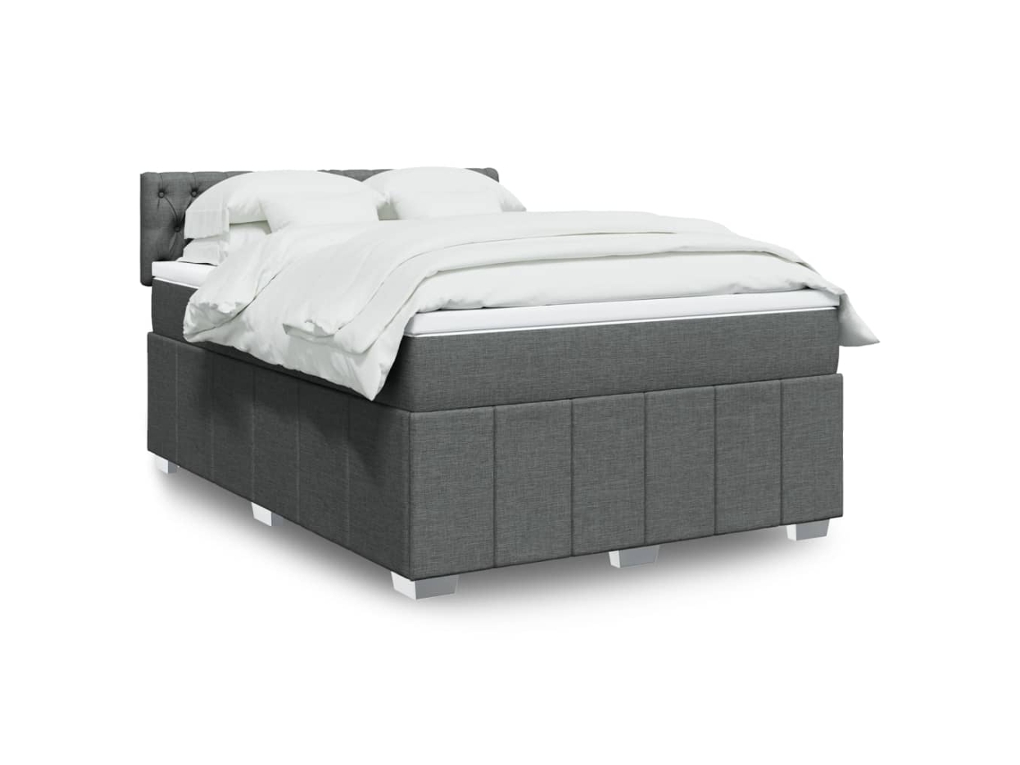 Vidaxl Cama Com Molas/colchão 140x200 Cm Tecido Cinzento-escuro