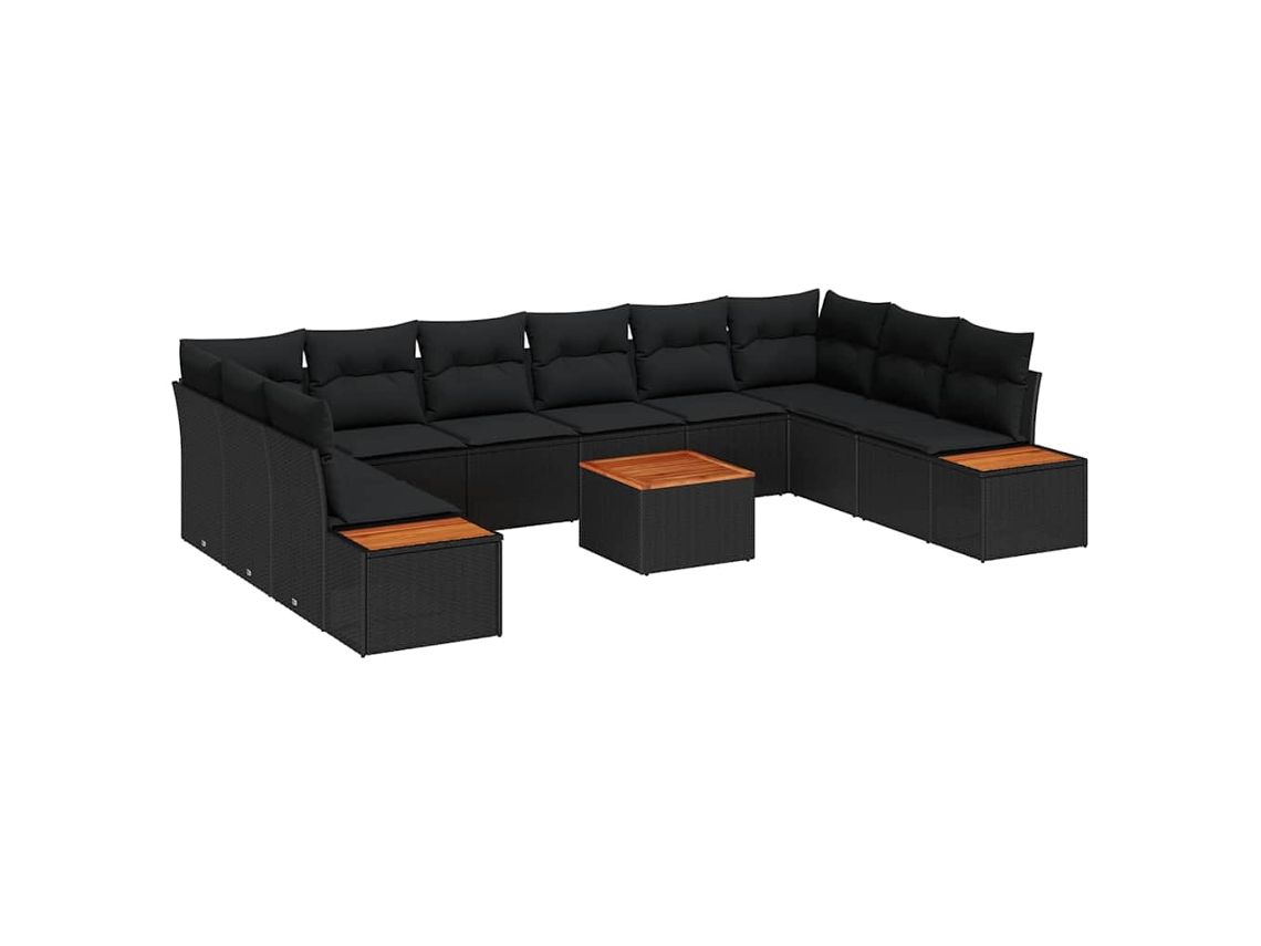 Conjunto 11 Sofá De Jardim Vidaxl Preto Vime Pe (55 X 55 X 37 Cm)